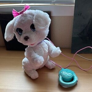 Interactive White Plush Puppy with Pink Bow